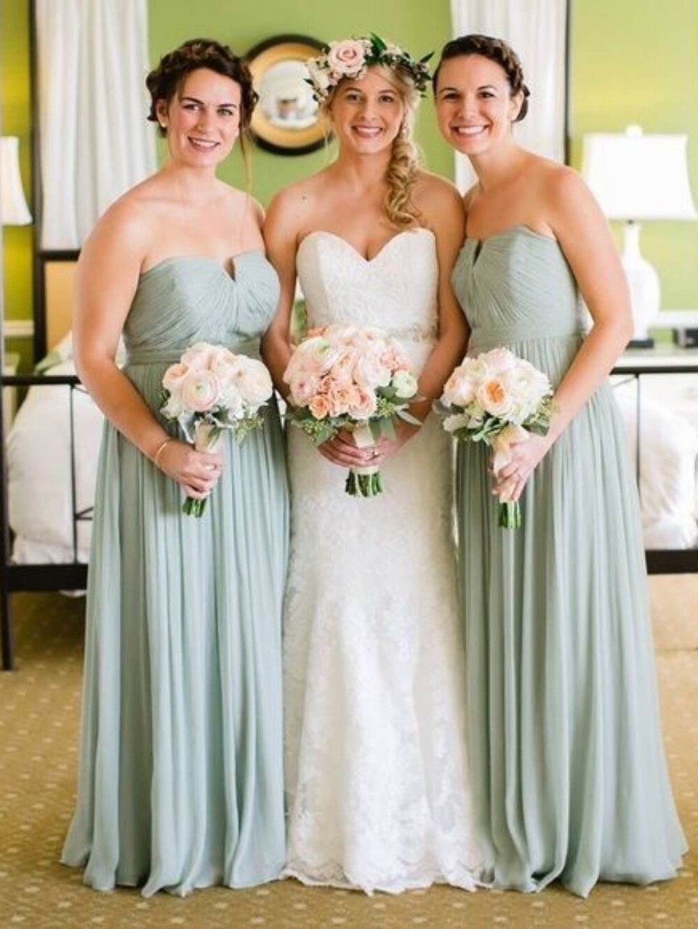 J. Crew Nadia Strapless Sage Green Silk Chiffon Gown,0P.                  B7
